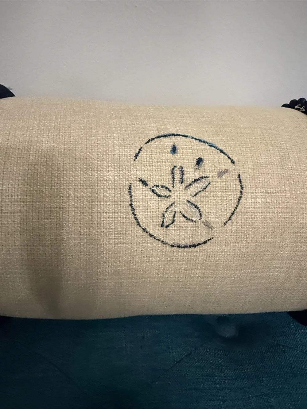 Blue and Beige Sand Dollar Motif Bolster Pillow